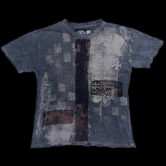 Y2K Distressed Affliction Cyber Mall Goth Studded Heavy Tee - Picture 3 of 8